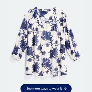 Floral Blue and White Blouse